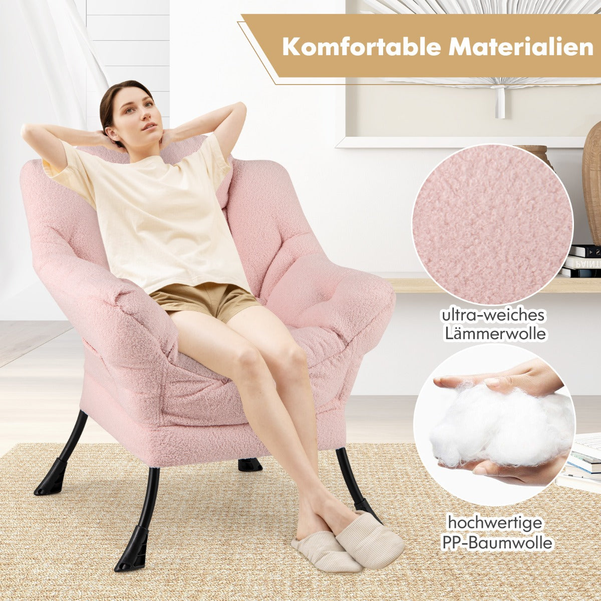 Sherpa UpholsteredAccent Chairwith Cozy Head Pillow-Pink