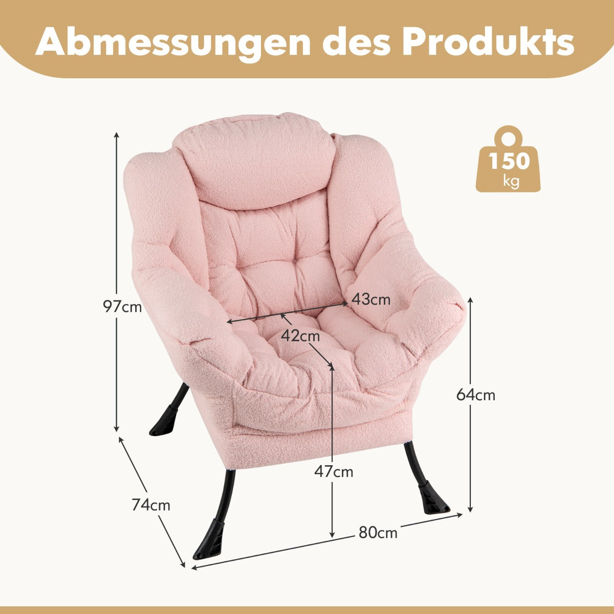 Sherpa UpholsteredAccent Chairwith Cozy Head Pillow-Pink