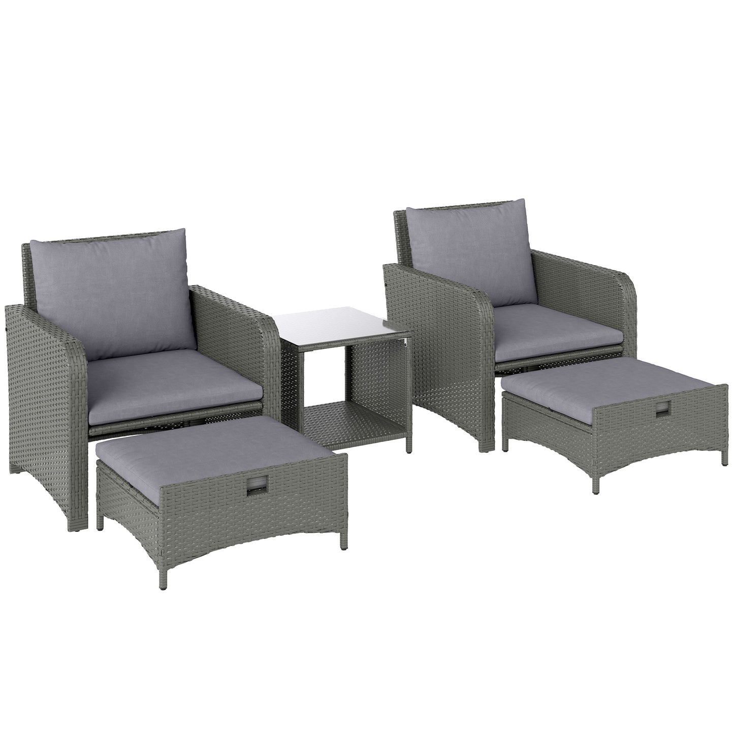 Zestaw mebli ogrodowych Outsunny Five Piece Rattan z 2-poziomowym stolikiem kawowym i pufami - szary