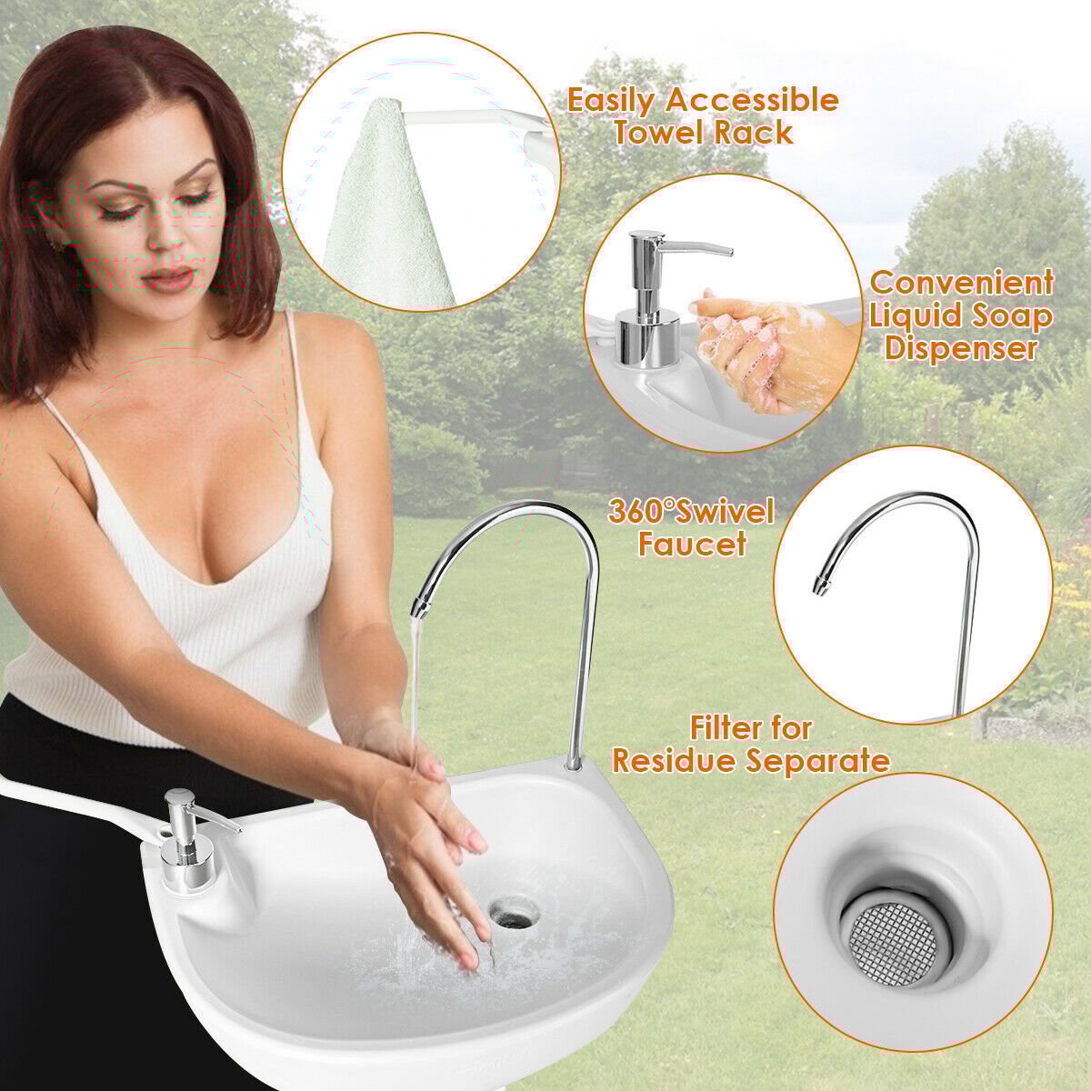Portable Camping Sink with towel Holder and Rolling Wheels