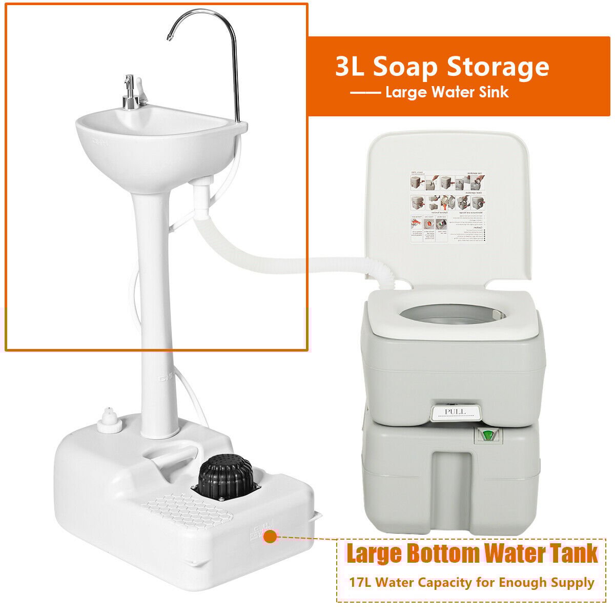 Portable Camping Sink with towel Holder and Rolling Wheels