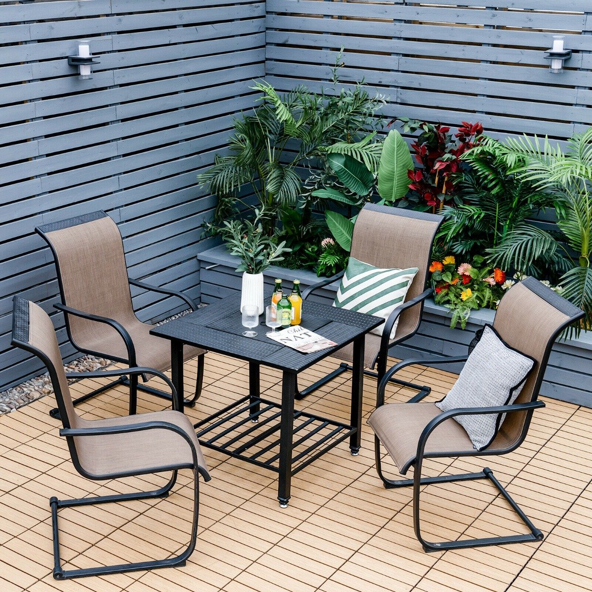 4 in 1 Outdoor Fire Pit with Mesh Cover and Removable Lid