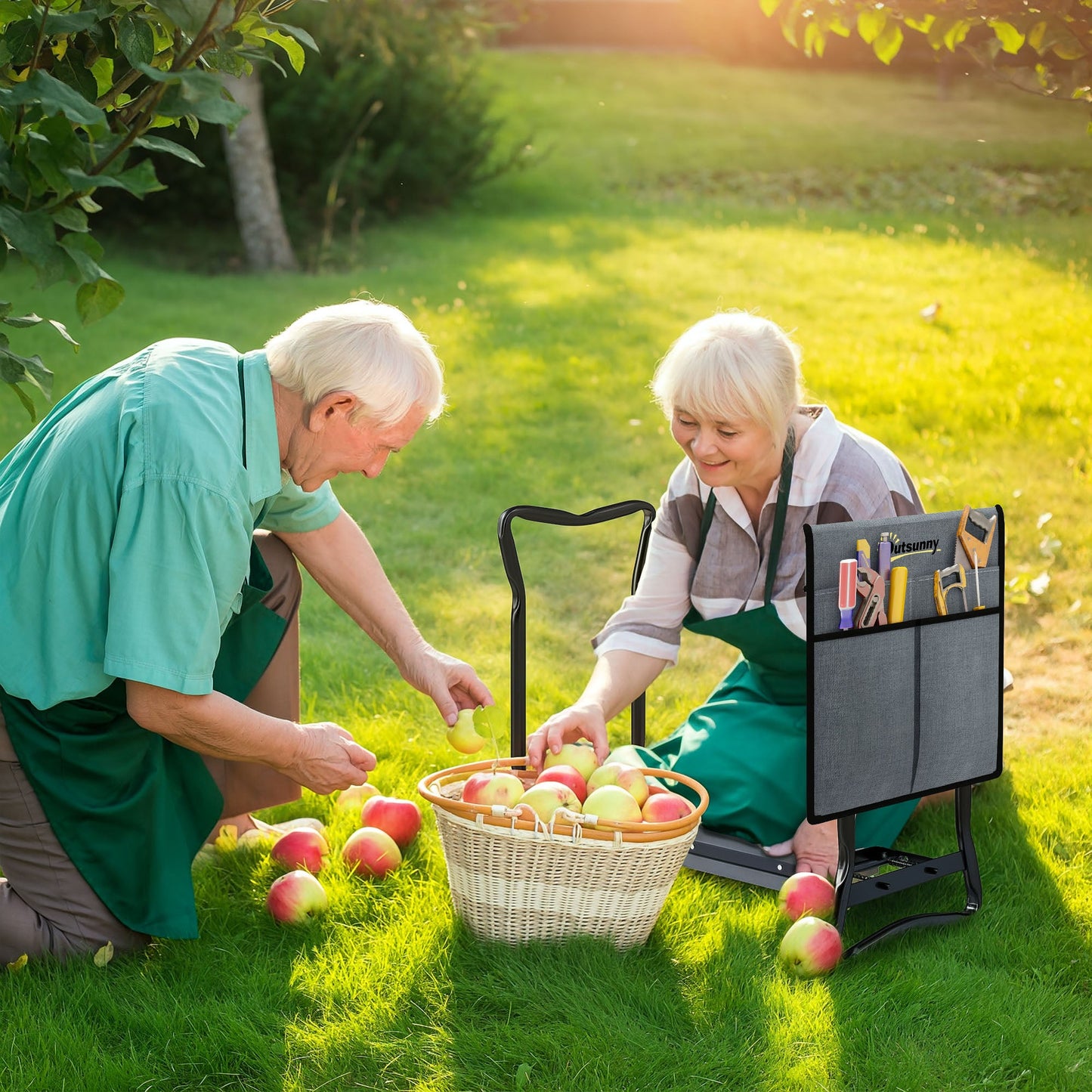 Outsunny Steel Frame Padded Garden Kneeler z torbą na narzędzia - szary
