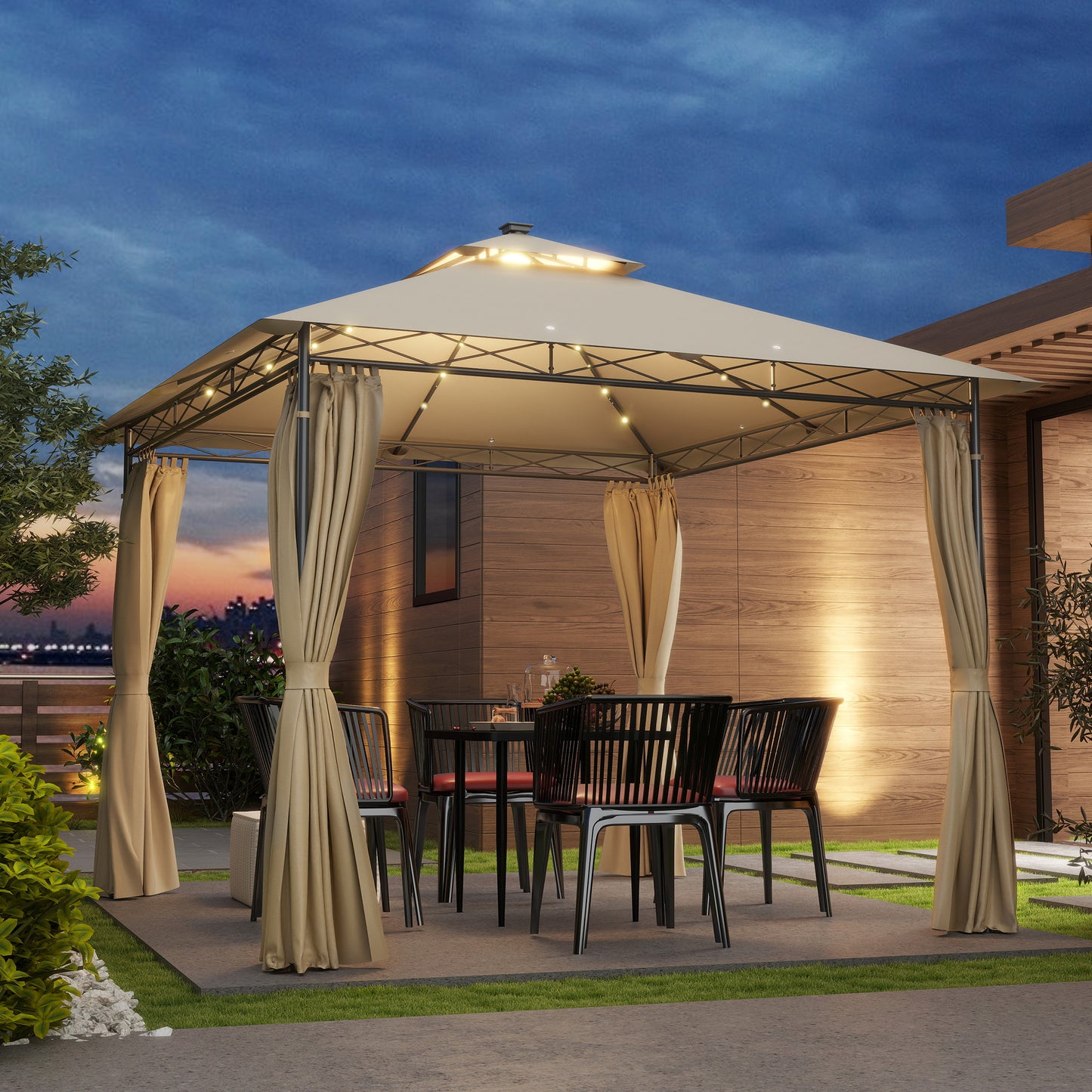 Outsunny 3 x 3 m Solar LED Metalowa Altana - Beżowa