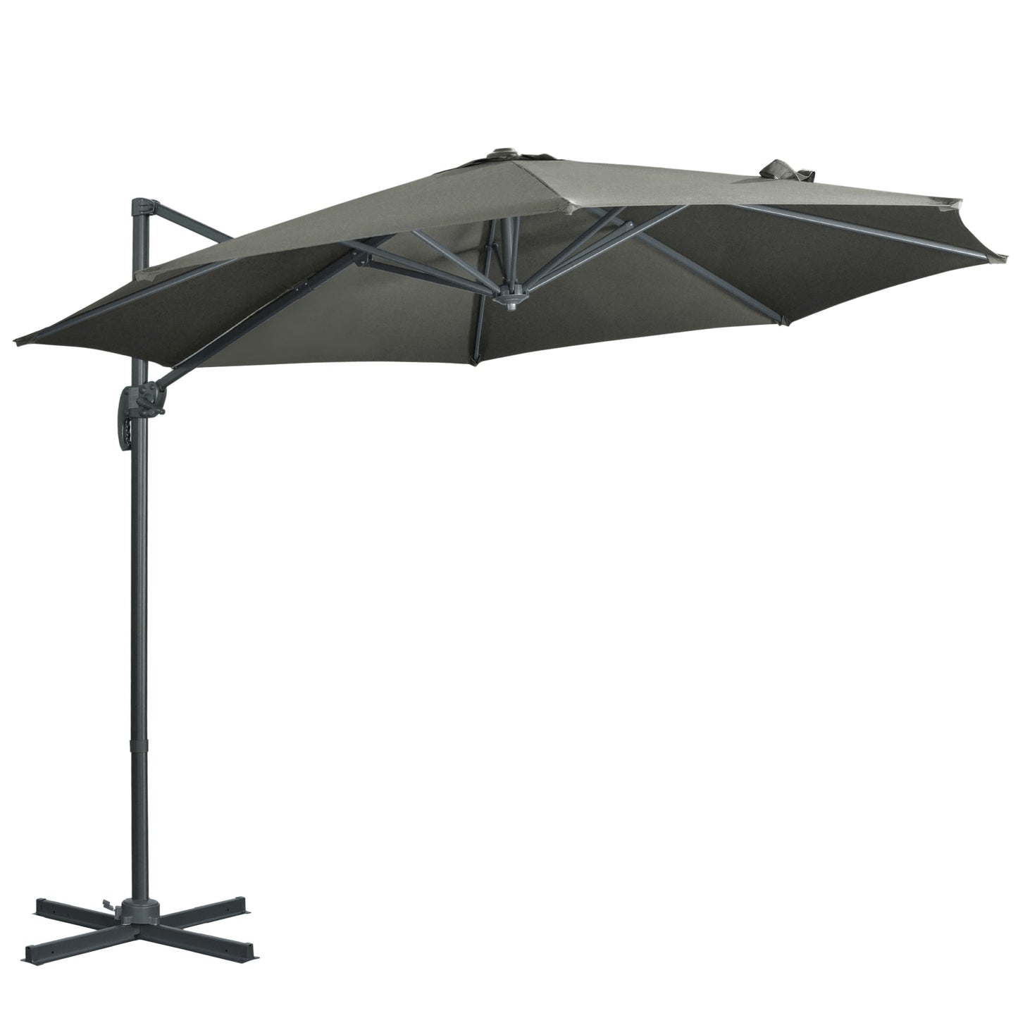 Outsunny 3 x 3(m) Cantilever Parasol with Cross Base, Garden Umbrella with 360¡ Rotation, Crank Handle and Tilt for Outdoor, Patio, Grey