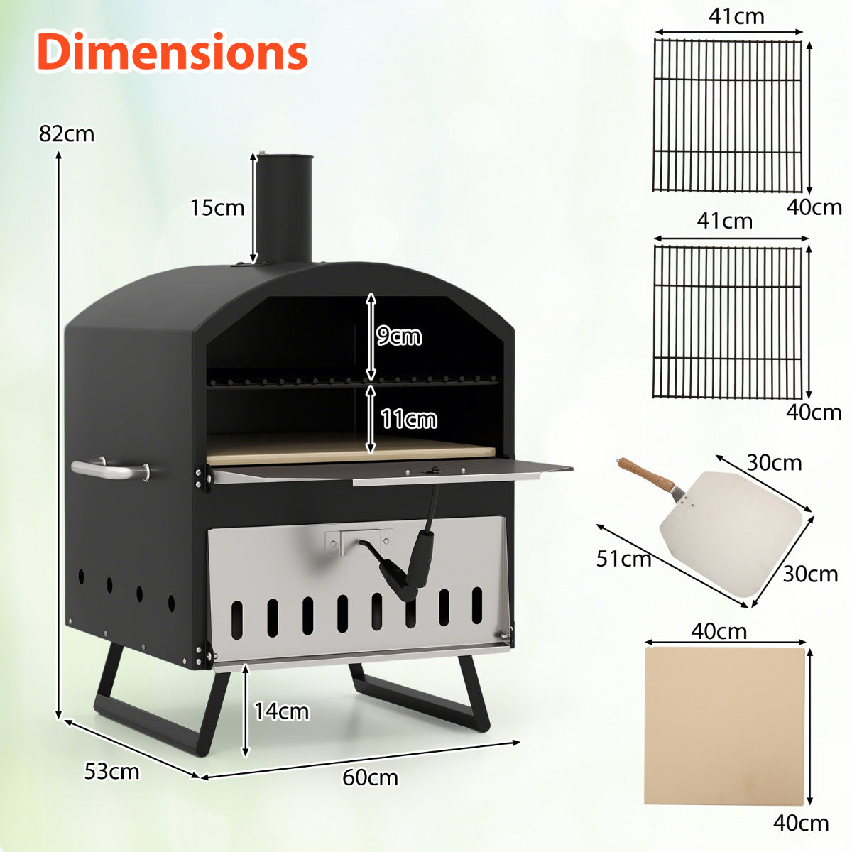 Outdoor 60cm Wood Fired Pizza Oven with Cooking Grills and Cover-Black