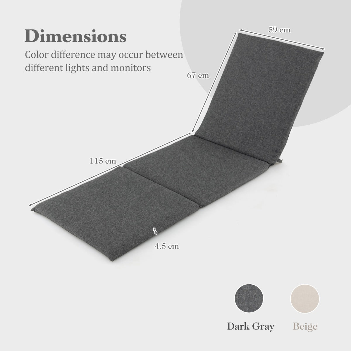 Folding Outdoor Chaise Lounge Cushion Patio Furniture Pad with Straps-Dark Grey-2 Pieces