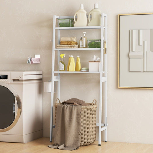 Over The Toilet Storage Shelf with Adjustable Adjustable Bottom Bar-White