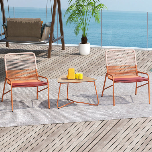 Outdoor Rattan Furniture Set with Gradient Chairs and Wood-Plastic Side Table-Orange