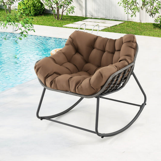 Outdoor Rocking Chair with Thick and Removable Cushion-Coffee