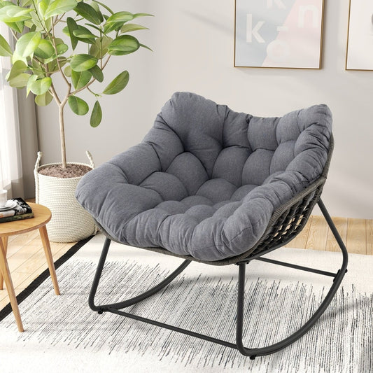 Outdoor Rocking Chair with Thick and Removable Cushion in Grey, image 2