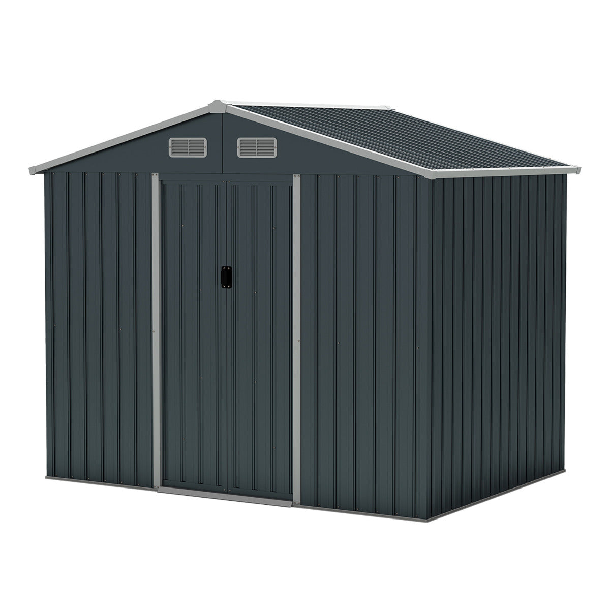 Outdoor Storage Shed with Sloping Top and Sliding Doors-Grey