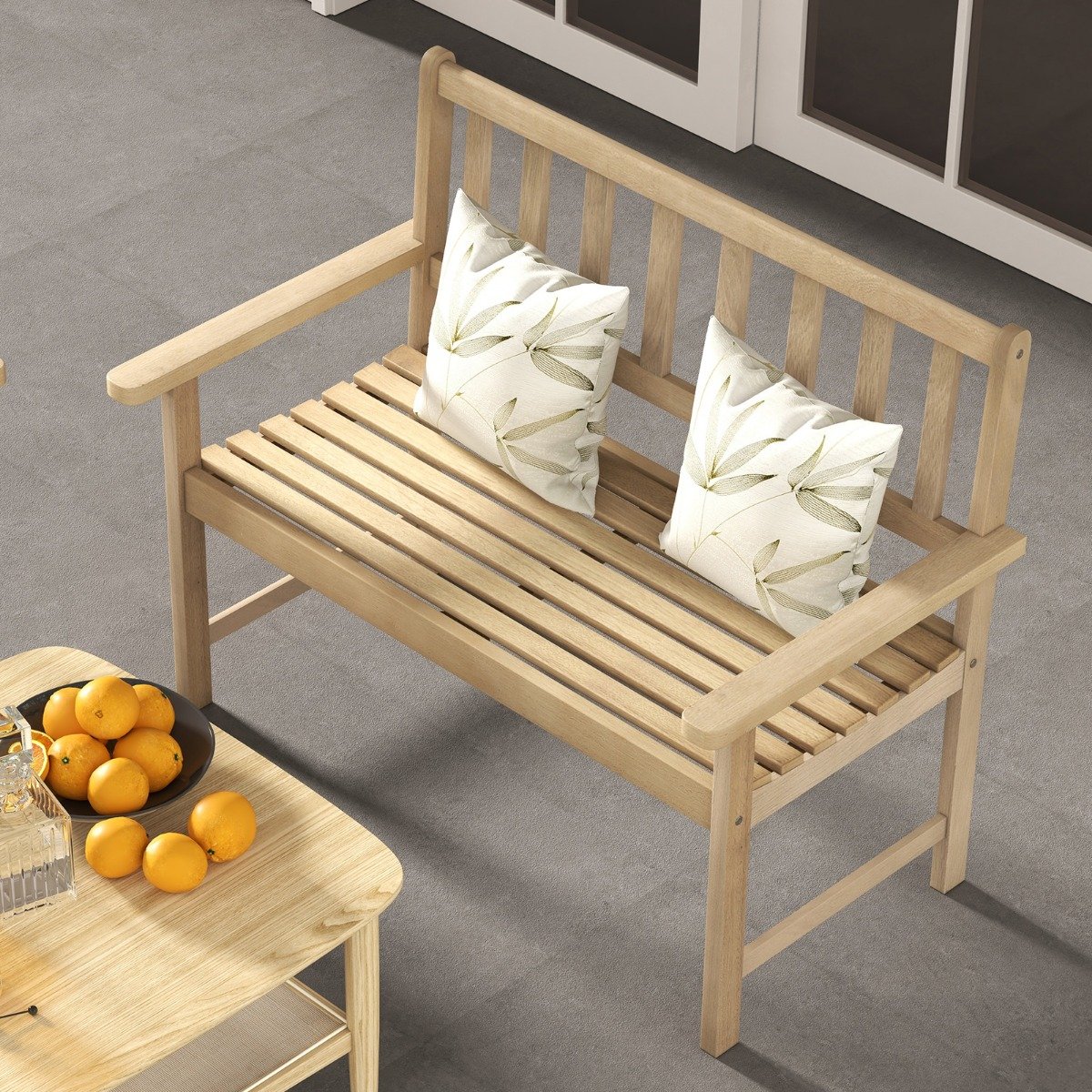 Outdoor Teak Wood Garden Bench with Backrest and Armrests