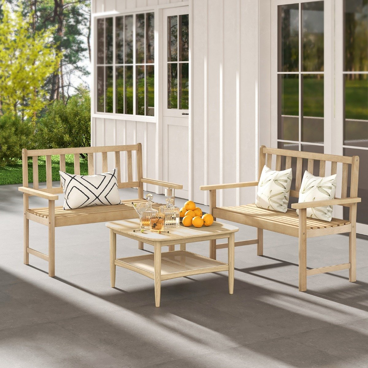 Outdoor Teak Wood Garden Bench with Backrest and Armrests
