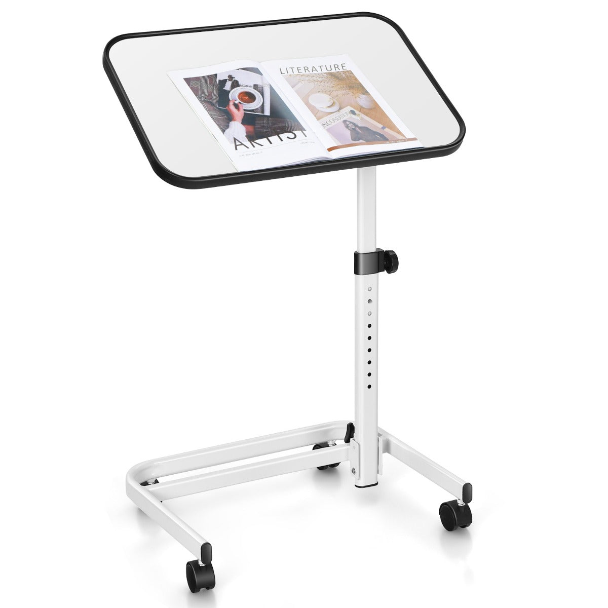 Portable Bedside Table with 9-Level Adjustable Height-White