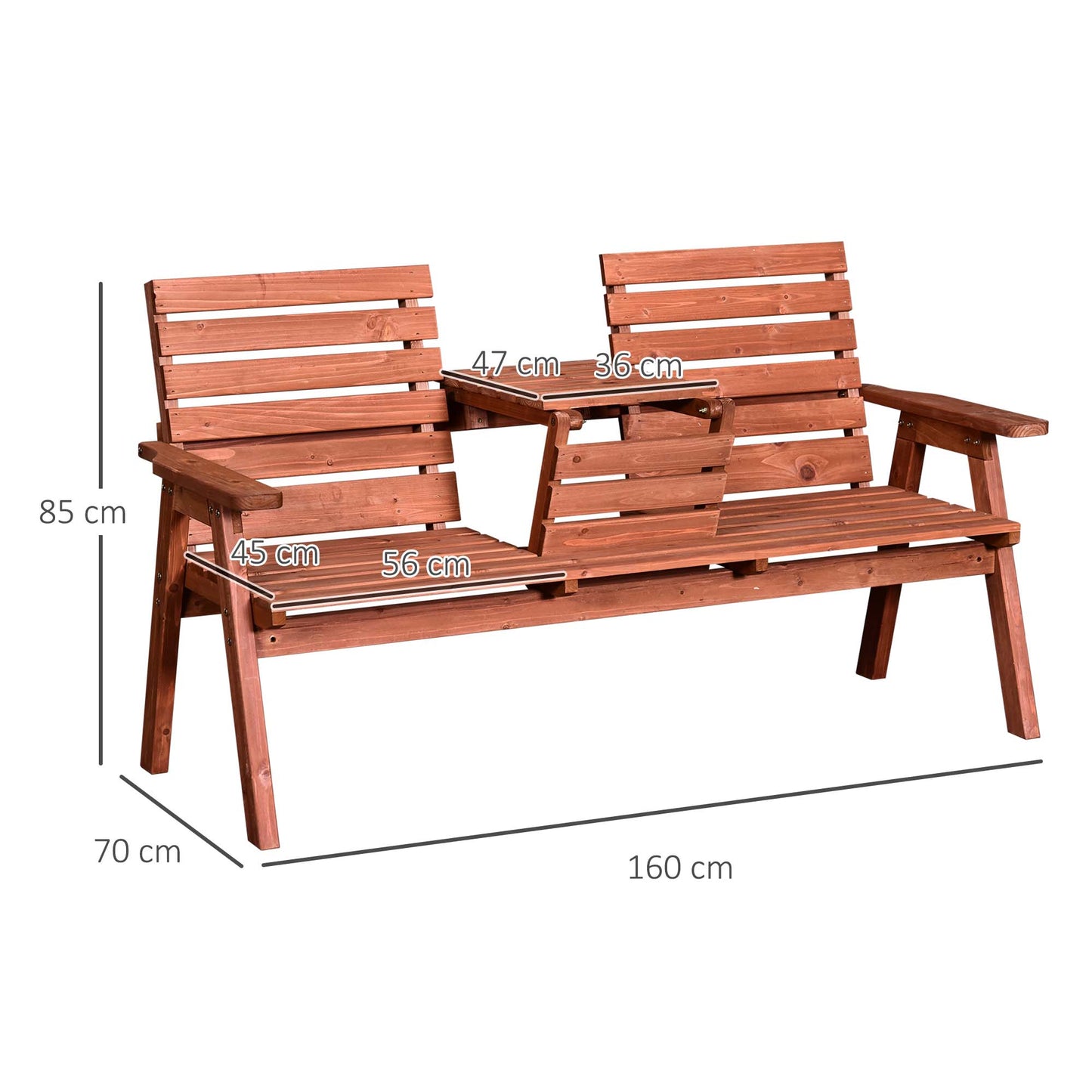 Outsunny Fir Wood Convertible 2 do 3 Seater Outdoor Garden Bench Wood Tone