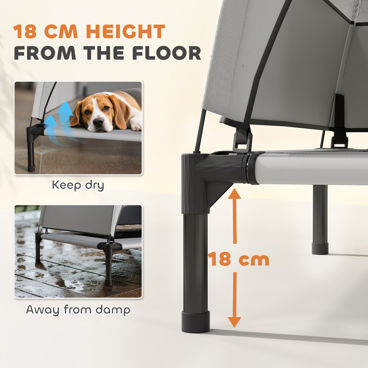 PawHut Portable Elevated Dog Bed with Removable Canopy, Cooling Raised Pet Cot for Small Medium Dogs, 76 x 61 x 60 cm