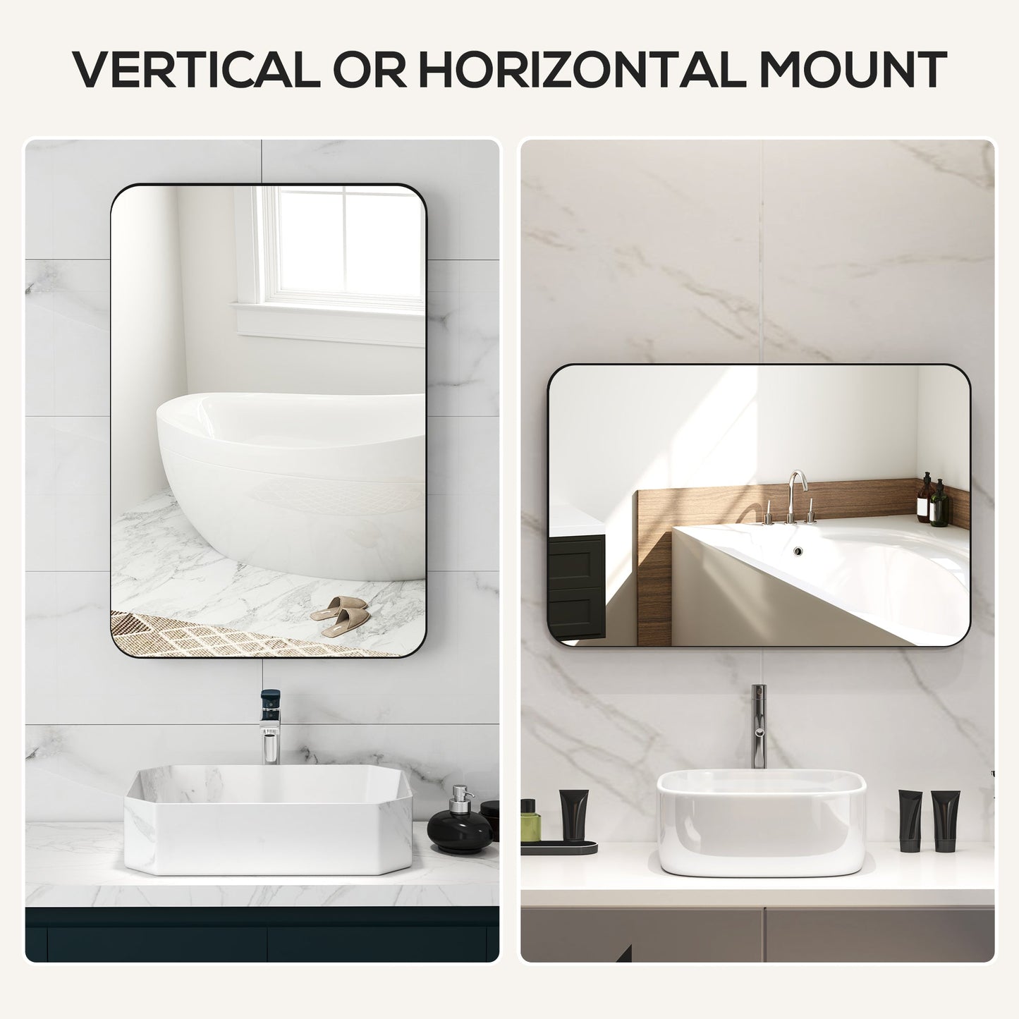 HOMCOM 90 x 60cm Lustro Łazienkowe Zakrzywione - Czarne