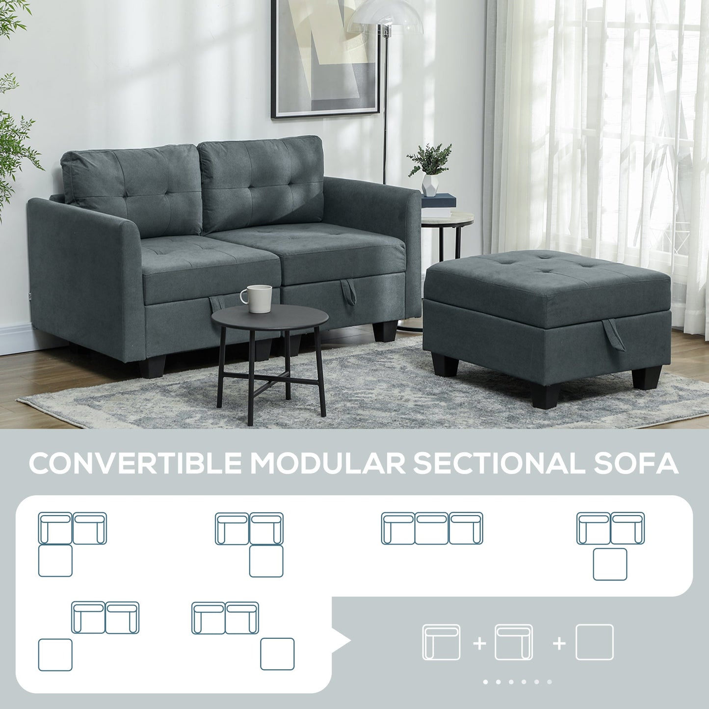 Sofa modułowa HOMCOM w kształcie litery L ze schowkiem - ciemnoszara