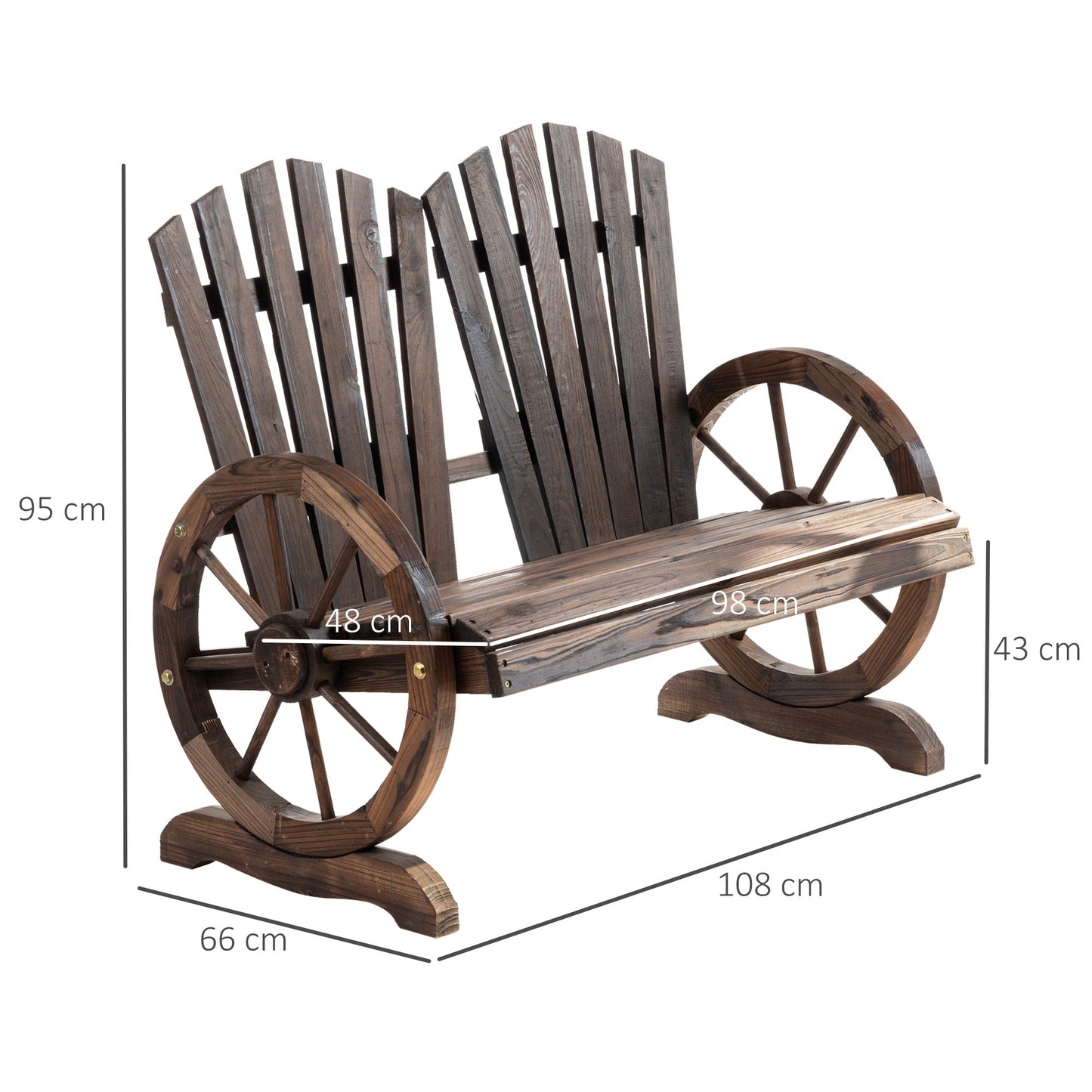 Outsunny Fir Logs Love Seats z podłokietnikami w kształcie kółek, duży fotel nośny, naturalne usłojenie drewna