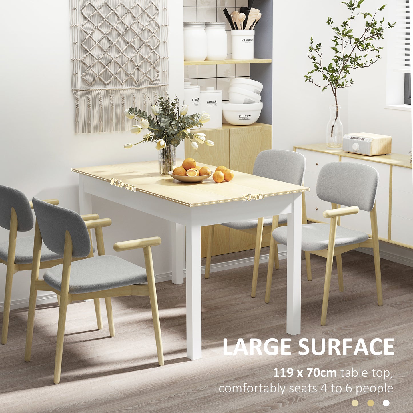 HOMCOM Dining Table for 4 to 6, Modern Kitchen Table with Wood Effect Tabletop, Thick Legs, 120cm, Oak Wood Grain