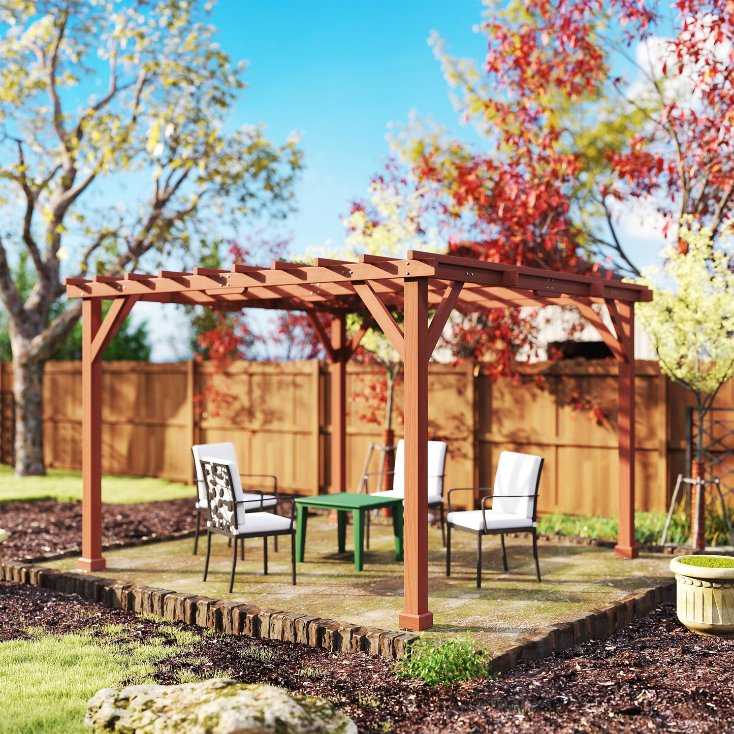 Zestaw pergoli drewnianej Outsunny 3,3 x 3,3 m, altana Graden Pergola, kratka na winorośl ze stabilną konstrukcją dla pnączy, kwiaty