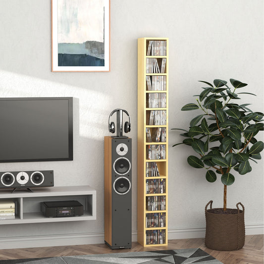 HOMCOM 204 CD Tall Narrow Media Storage Tower - Oak Tone