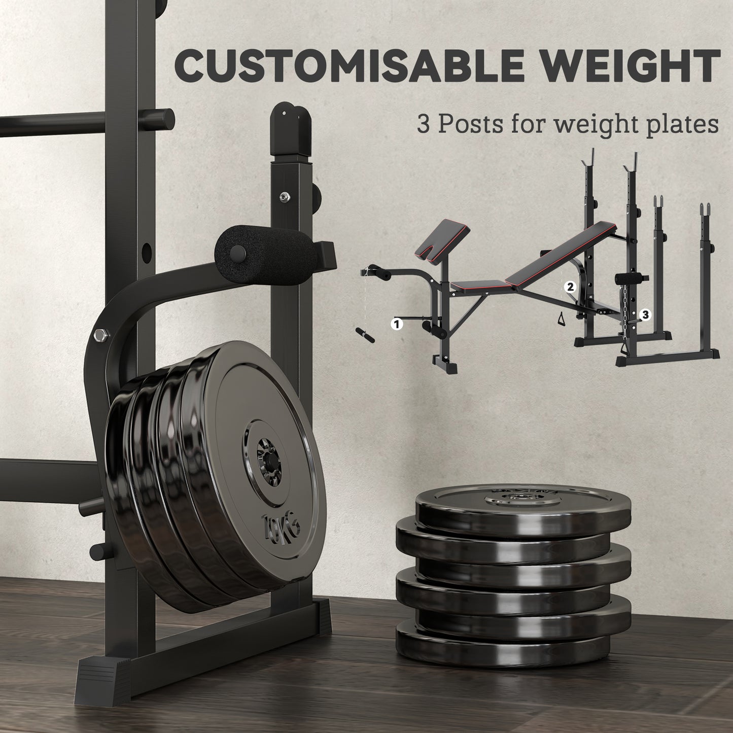SPORTNOW Folding Weight Bench with Two Barbell Racks, Leg Curl Machine, Preacher Curl Bench, Black