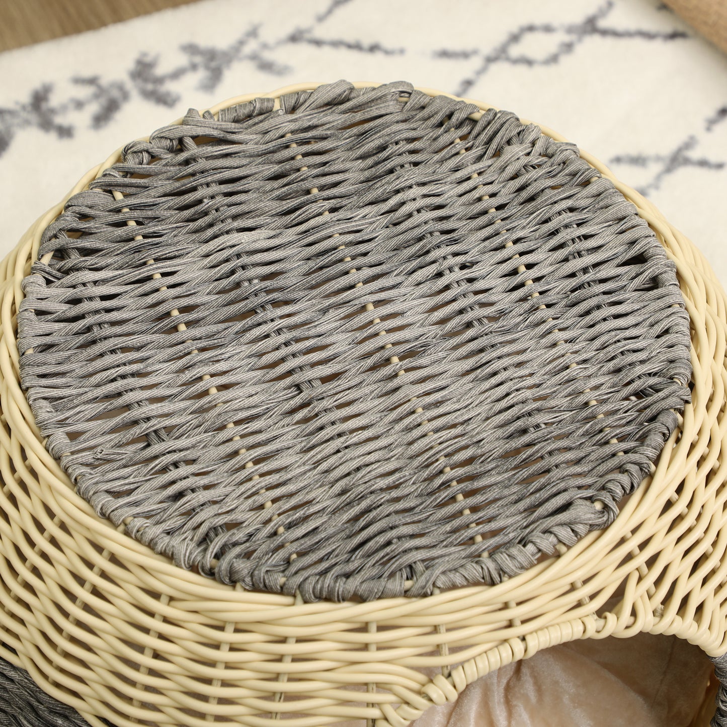 PawHut Wicker Cat House, Rattan Raised Cat Bed, Cosy Kitten Cave with Soft Washable Cushion, â40 x 30cm