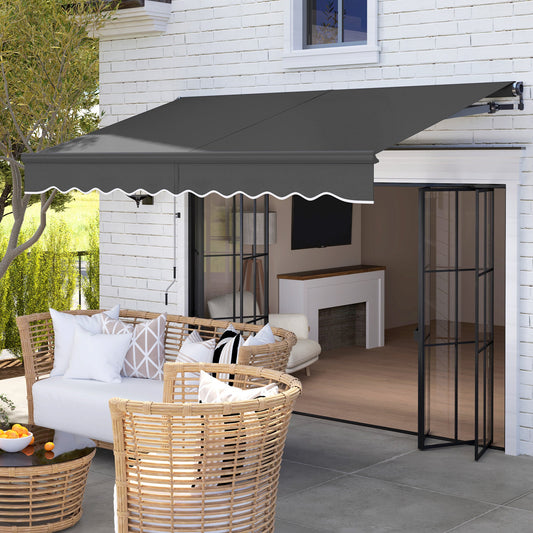 Outsunny 3 x 2.5m Electric Awning with Remote Controller, Aluminium Frame DIY Retractable Awning, UV30+ Sun Shade Canopy for Garden Patio Deck Door Window, Dark Grey