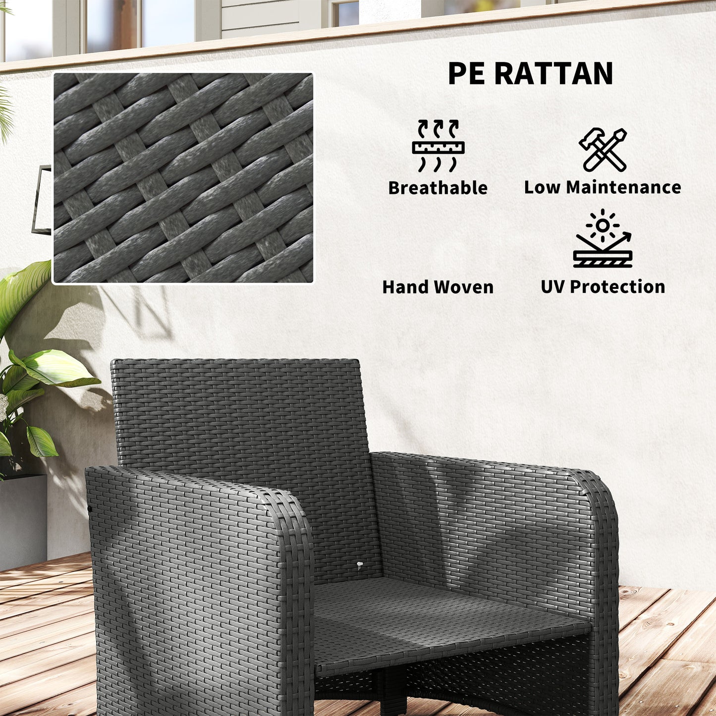 Zestaw mebli ogrodowych Outsunny Five Piece Rattan z 2-poziomowym stolikiem kawowym i pufami - szary