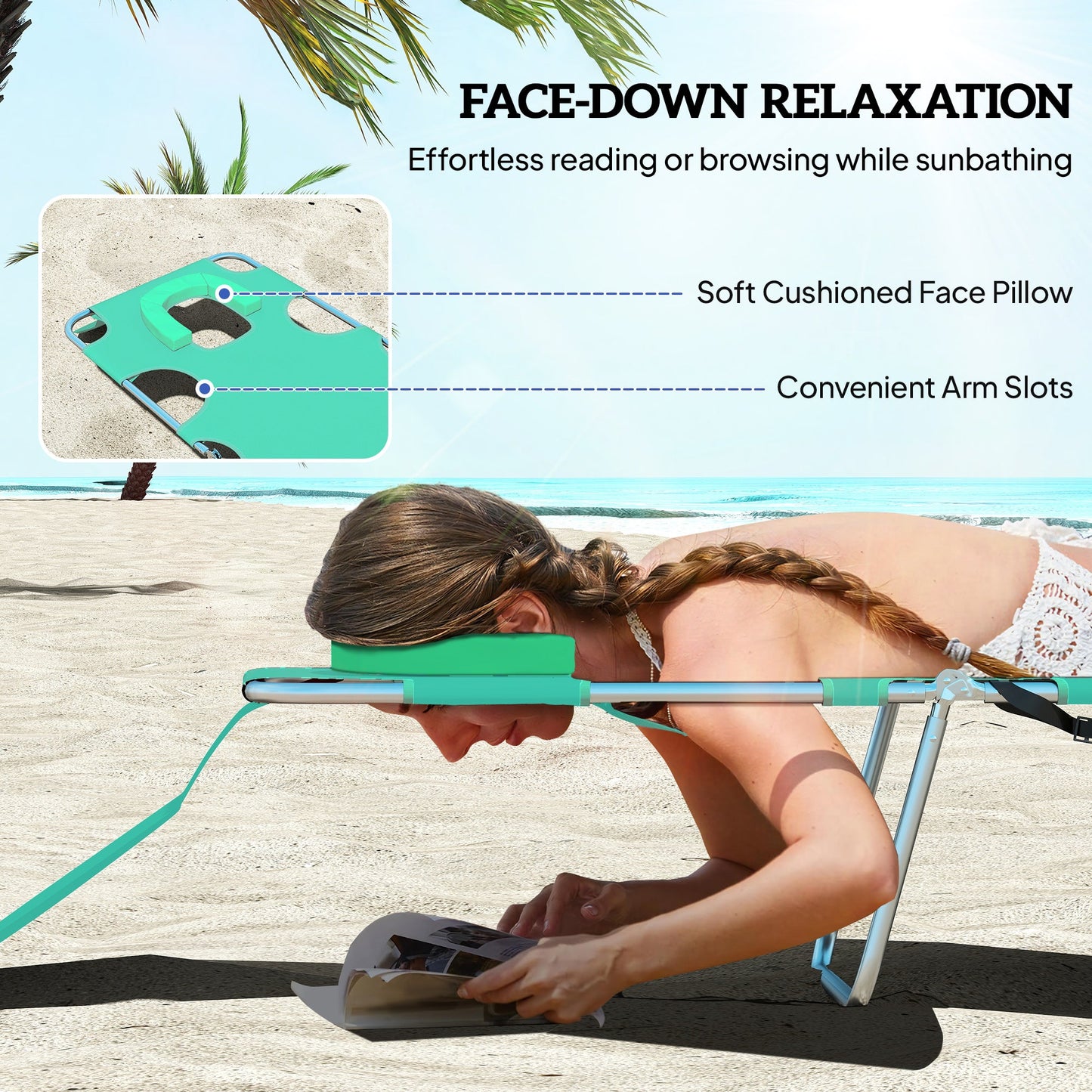 Outsunny Foldable Sun Lounger with Reading Hole - Green