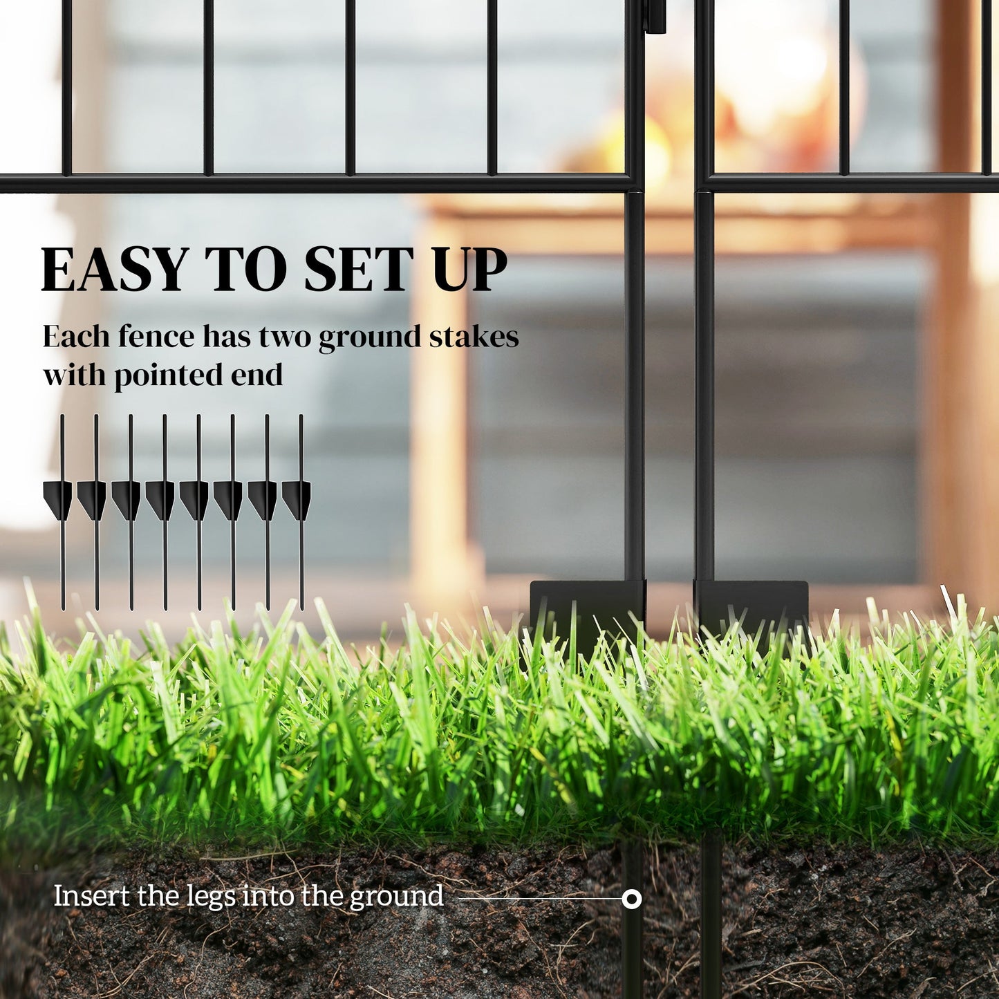Outsunny Decorative Garden Fencing, 4PCs Outdoor Picket Fence Panels, 43in x 11.5ft Rustproof Metal Wire Landscape Flower Bed Border Edging Animal Barrier, Black