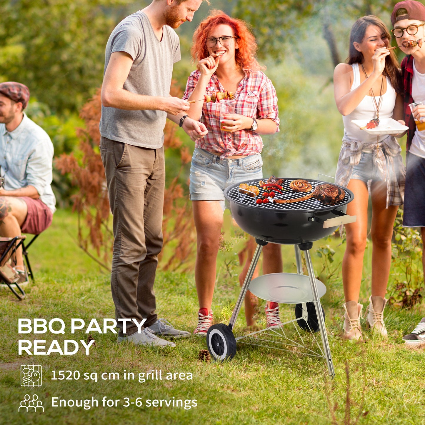 Outsunny przenośny okrągły grill węglowy BBQ z pokrywką, kontrola ciepła na zewnątrz, patio, grill ogrodowy