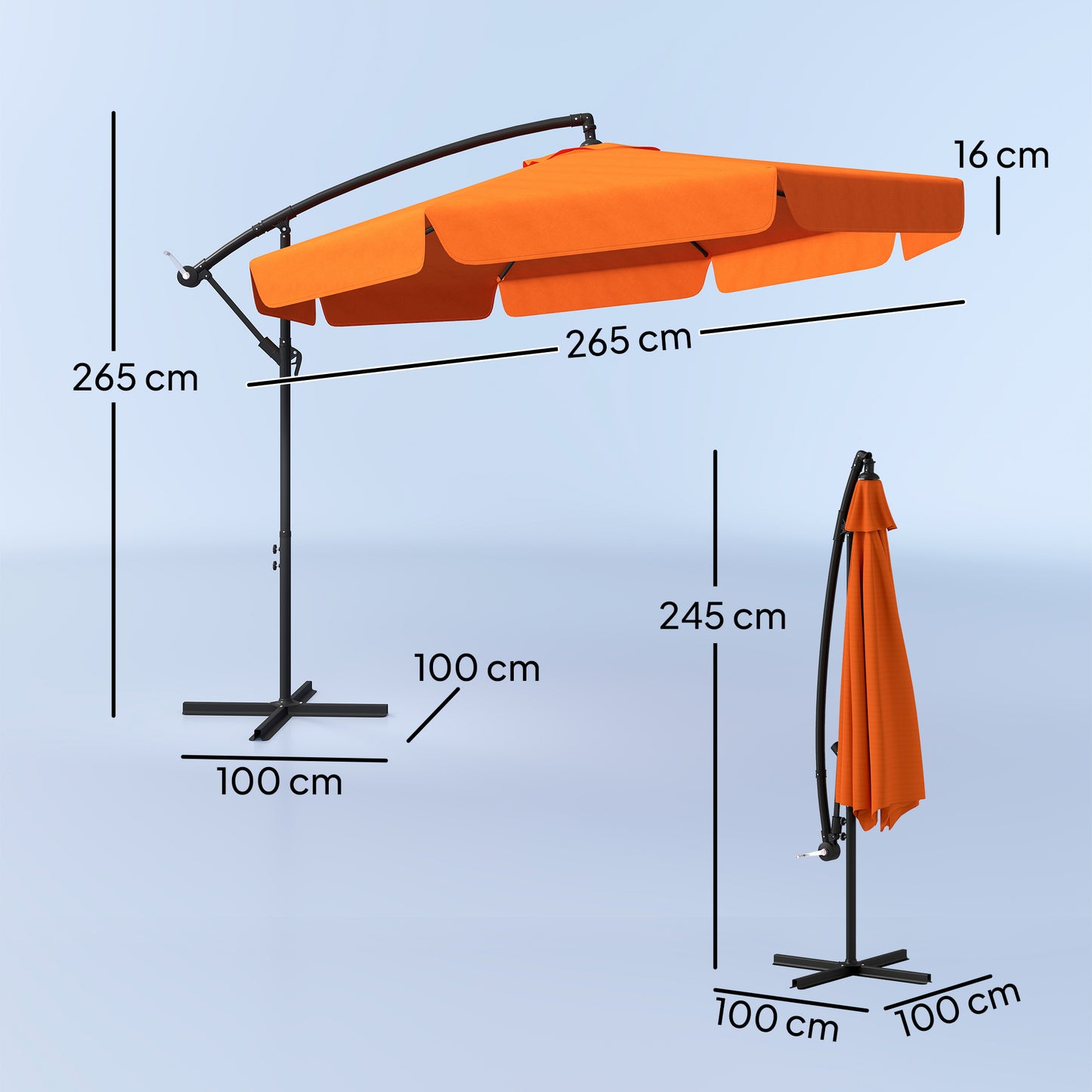 Outsunny 2,7m Garden Cantilever Banana Parasol - Pomarańczowy