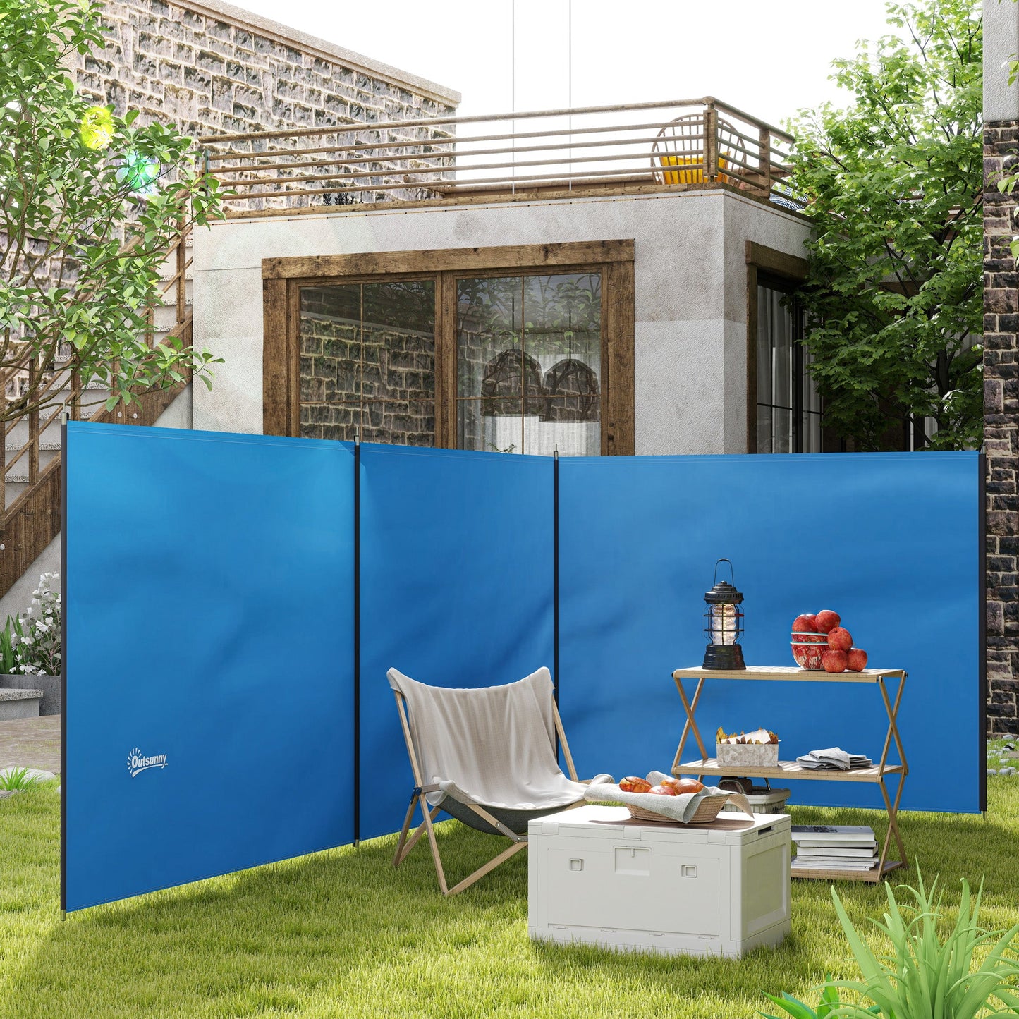 Outsunny 5 Pole Camping Windbreaks, osłona przeciwwiatrowa na plażę z torbą transportową i stalowymi słupkami, osłona prywatności na zewnątrz przyczepy kempingowej, 540 cm x 150 cm, niebieski