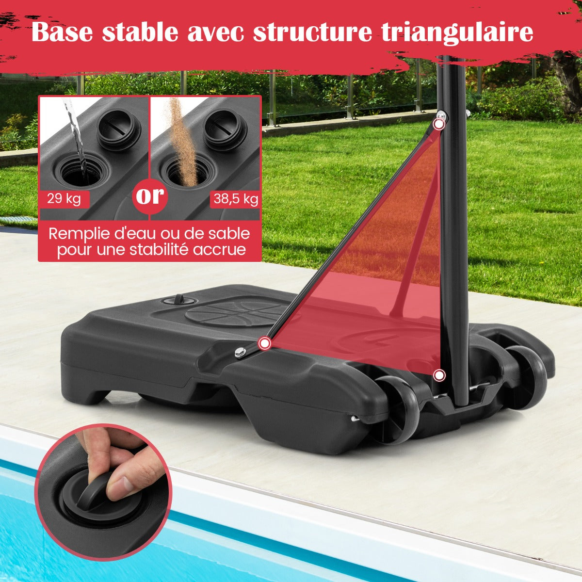 Swimming Pool Basketball Hoop Adjustable with Fillable Base and Wheels-Red