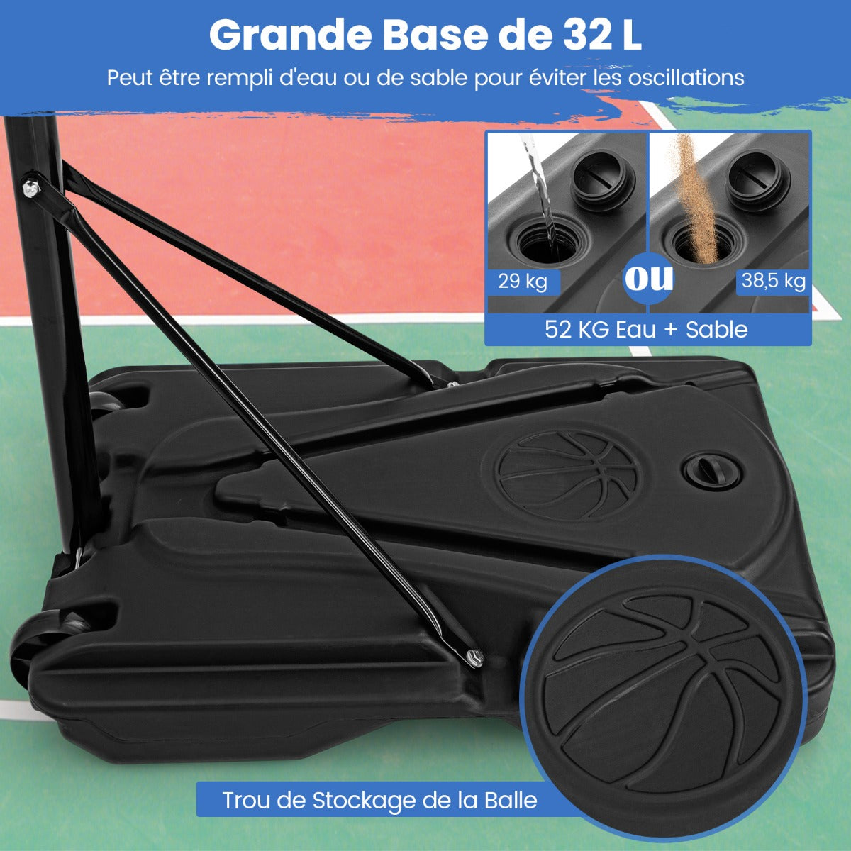 Height-Adjustable Basketball Hoop with Built-In Wheels and Fillable Base