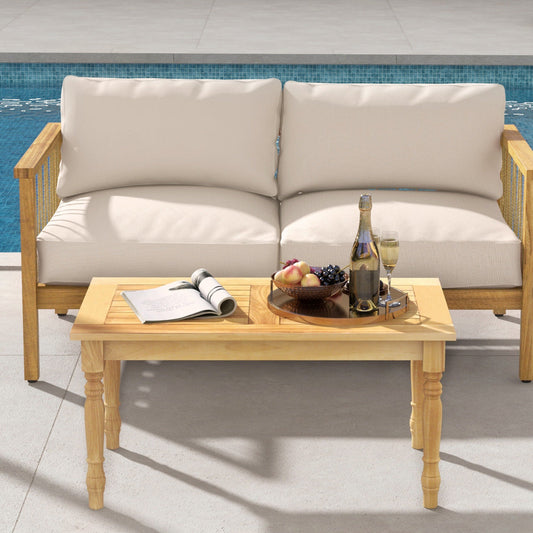 Patio Coffee Table with Solid Teak Wood Structure