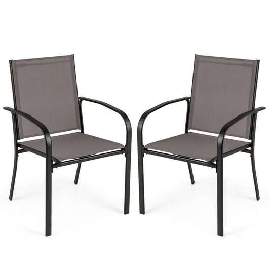 Patio Dining Chair Set of 2 with Breathable Backrest and Seat-Grey