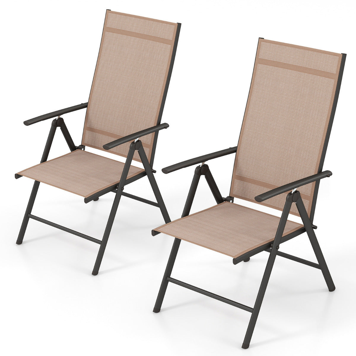 Patio Folding Dining Chairs Set of 2 with 7-Level Adjustable High Backrest-Brown