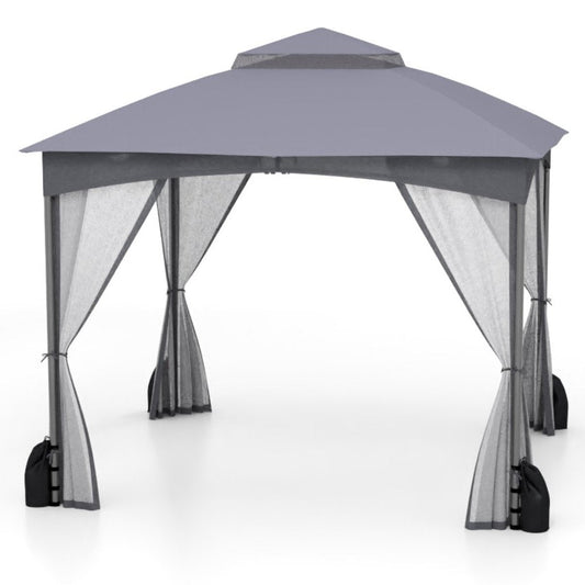 Patio Gazebo with Netting Walls and 4 Sandbags for Yard Garden Lawn-Grey