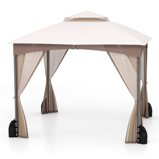 Patio Gazebo with Netting Walls and 4 Sandbags for Yard Garden Lawn-Khaki