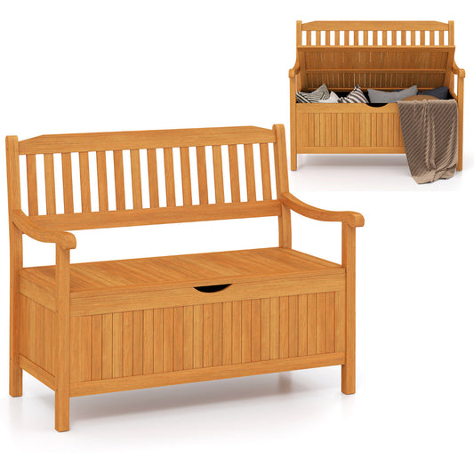 Patio Wood Storage Bench with 125L Inner Space and Slatted Backrest
