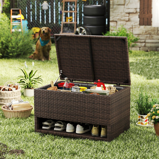 PE Rattan Storage Bin with Waterproof Liner and Shoe Rack