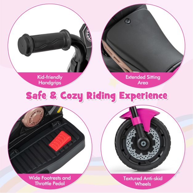 6V Kids Ride-on Motorcycle with 2-wheel/3-wheel Conversion & Detachable Training Wheels-Pink