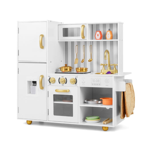 Play Kitchen Toy Set with Oven Real Sounds and Lights-Golden