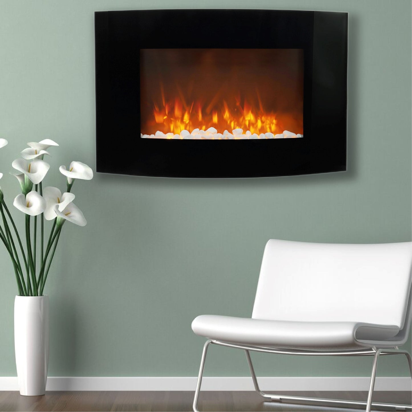 35 Inch Curved Screen Electric Fireplace Realistic 1800W Fire Effect Heater