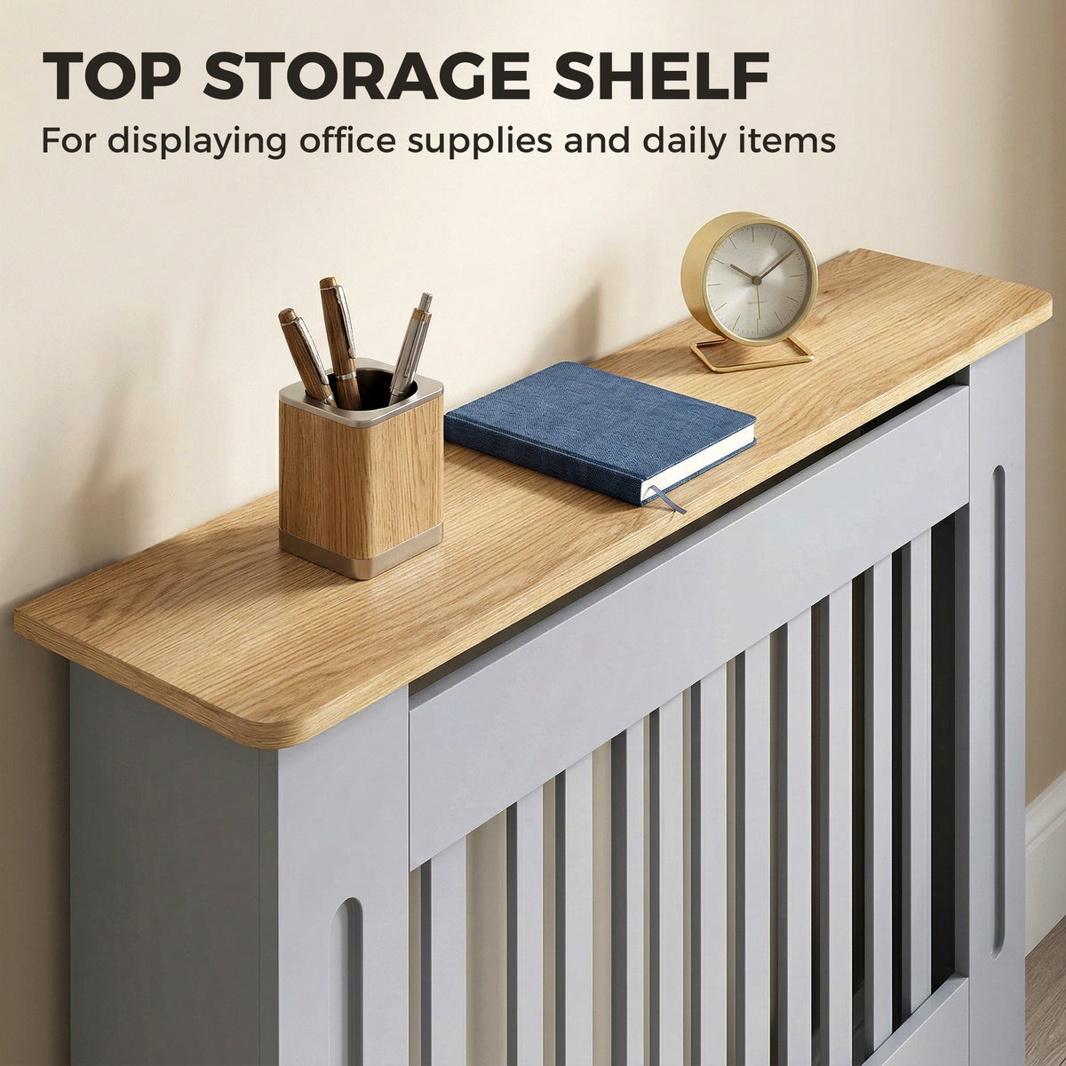 HOMCOM Slatted Radiator Cover, Painted Cabinet with Line Grill Design, 112W × 19D × 81H cm, Grey