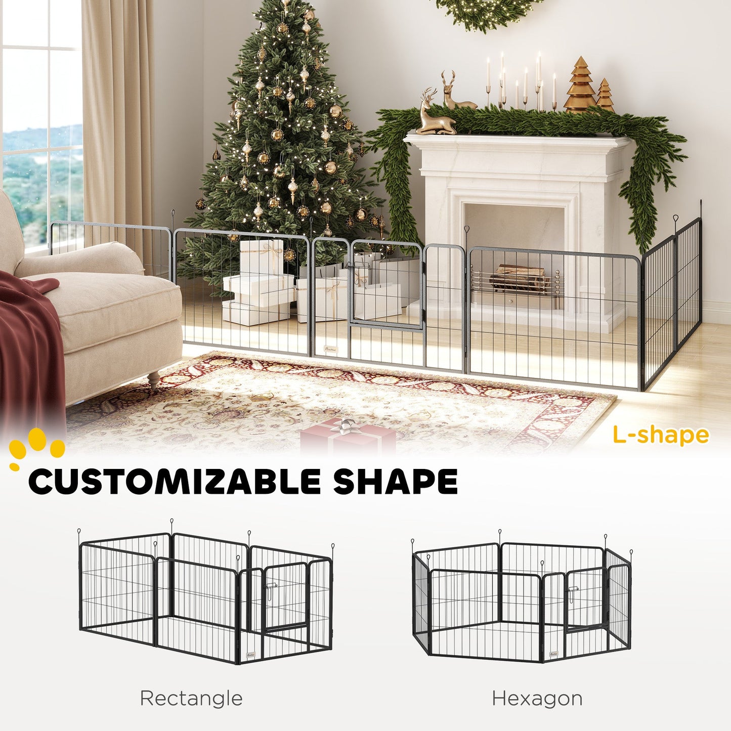 PawHut 6 Panels Dog Playpen, przenośny, odłączany kojec dla szczeniąt z drzwiczkami, dla małych psów, 60 cm wysokości, czarny